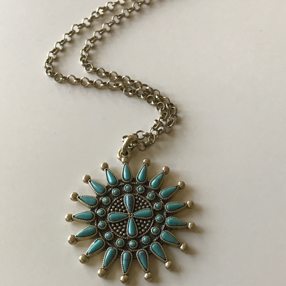 Lucky Brand Dyed Turquoise Stone Needlepoint Sunburst Pendant Necklace 32" $49 - Picture 3 of 5